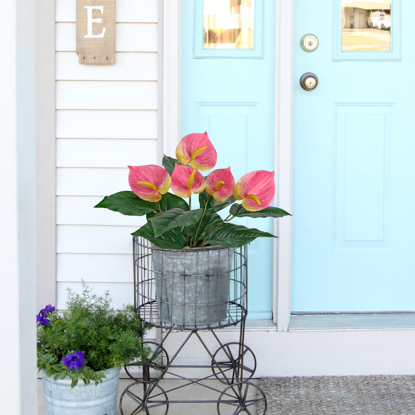 Anthurium Artificial Plants & Flowers, Fake Outdoor Flower Bush Realistic Fau…