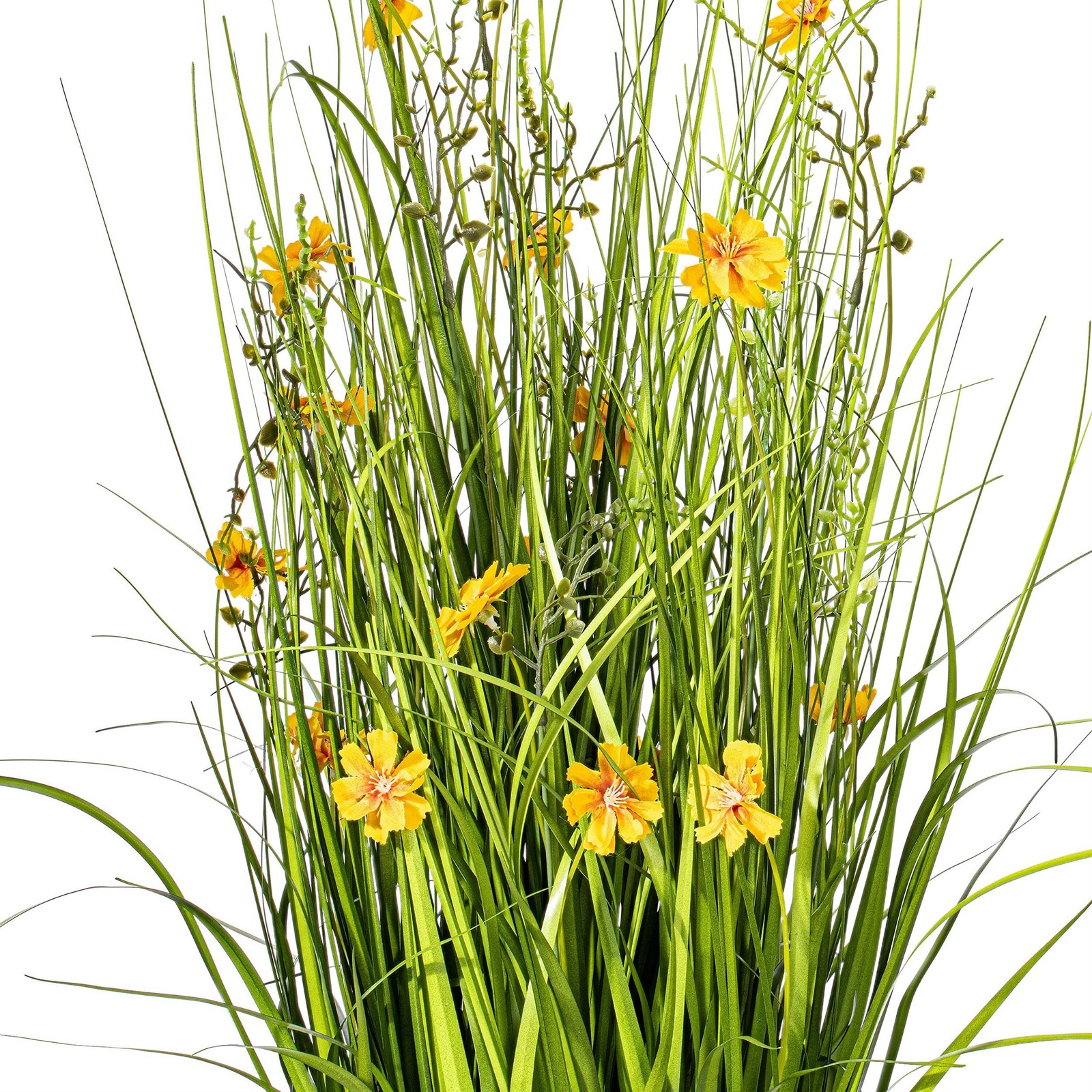 Vickerman 31″ Fabric Artificial Potted Cosmos with Green Grass in Yellow