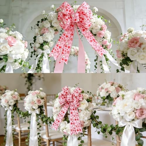 Valentine Bows Red Heart Tree Topper Valentine’s Day Wreath Bows Pink Heart