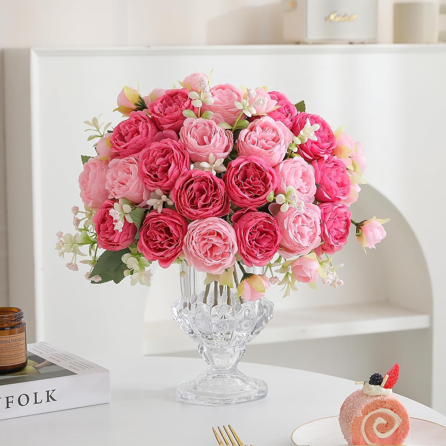 2 Packs Peonies Artificial Flowers Mixed Pink Silk Vintage Faux Floral for Vase