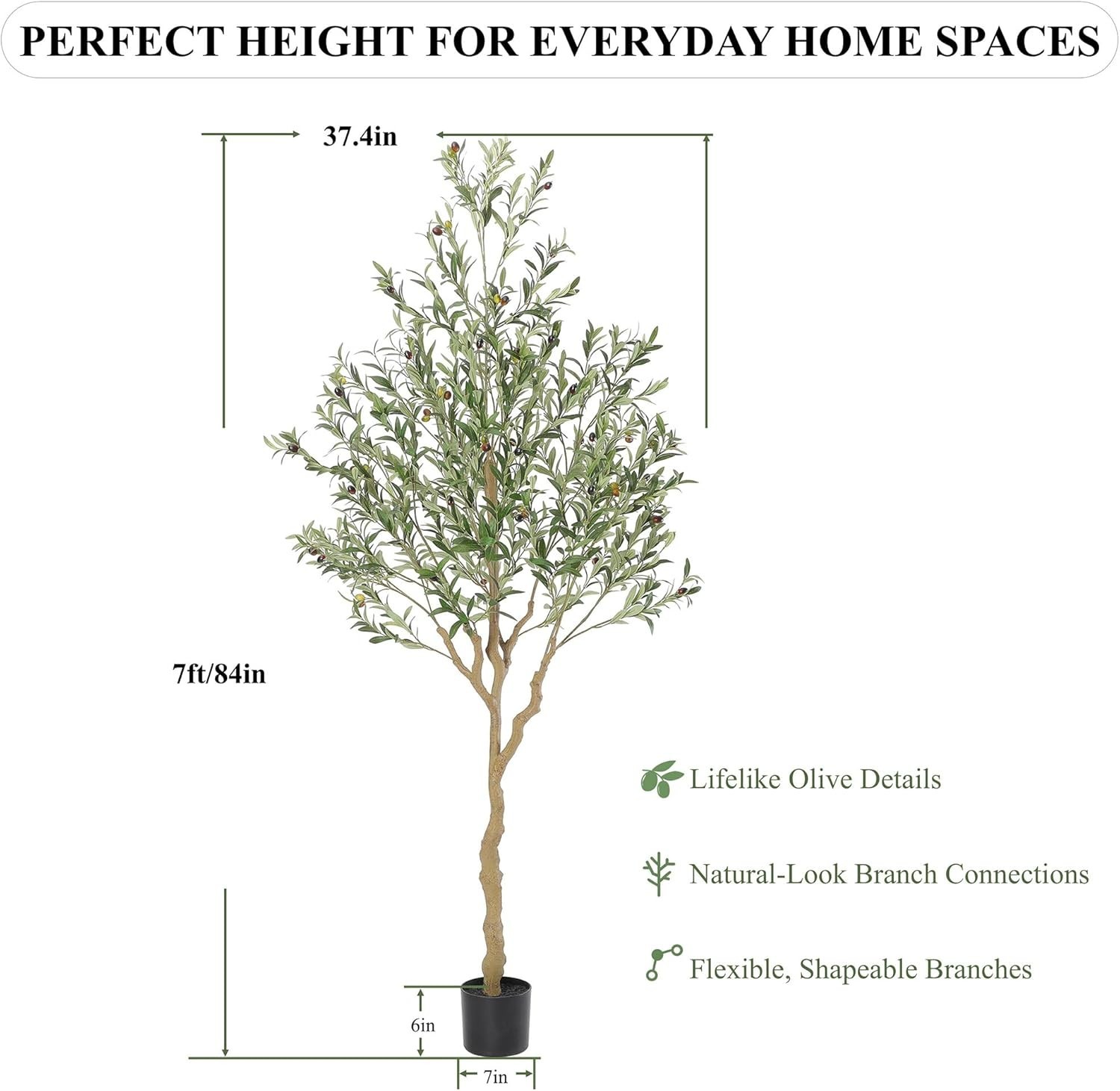 Tall Faux Olive Tree，7ft（84in） Realistic Potted Silk Artificial Indoor with G…