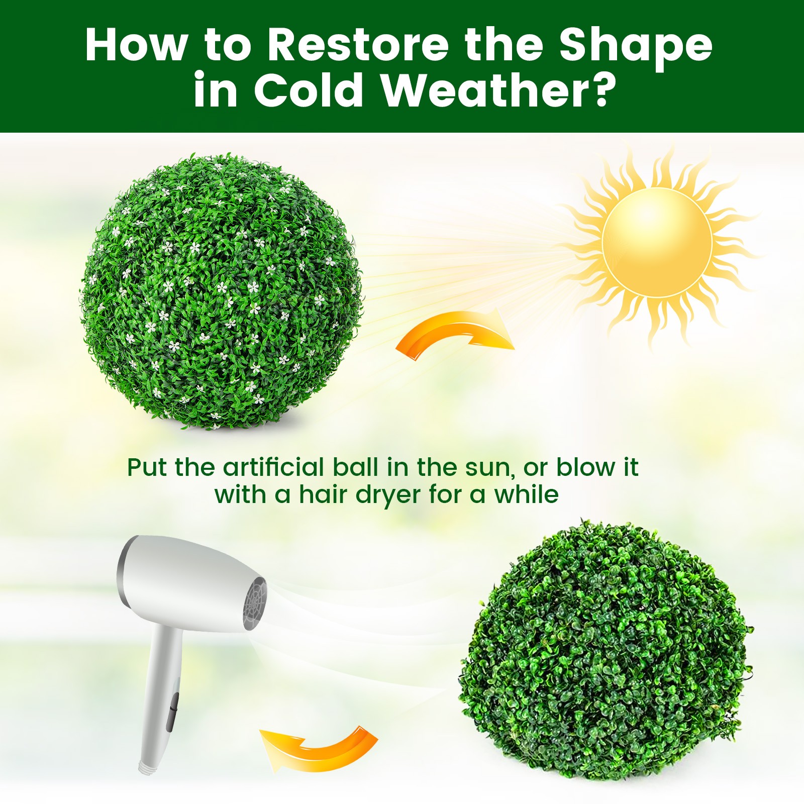 2 PCS Topiary Balls Artificial Plant Faux Boxwood with White Flowers for Wedding