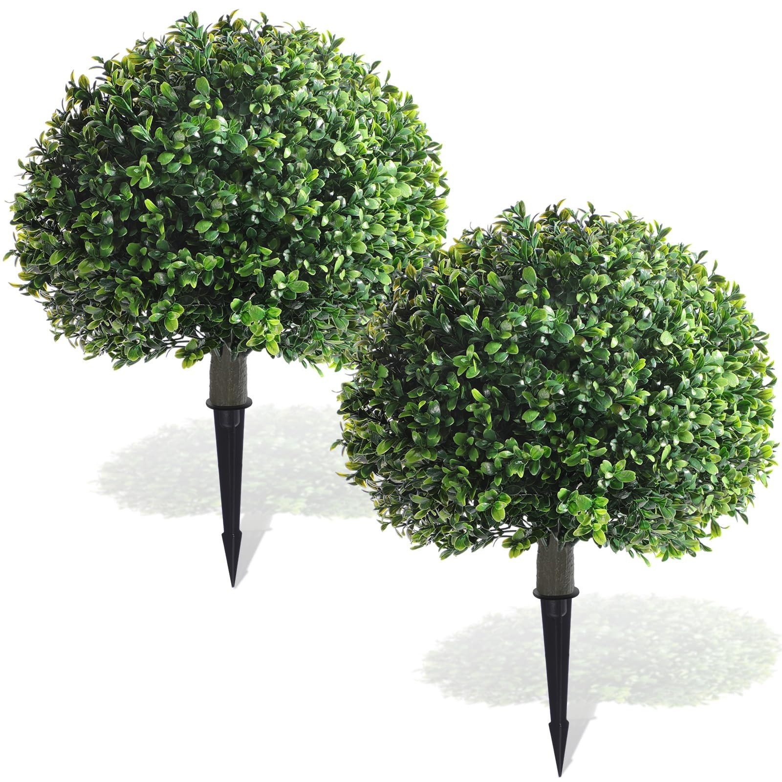 2 Pack 18″ Artificial Boxwood Ball Topiary Trees – UV Resistant Faux Plants for