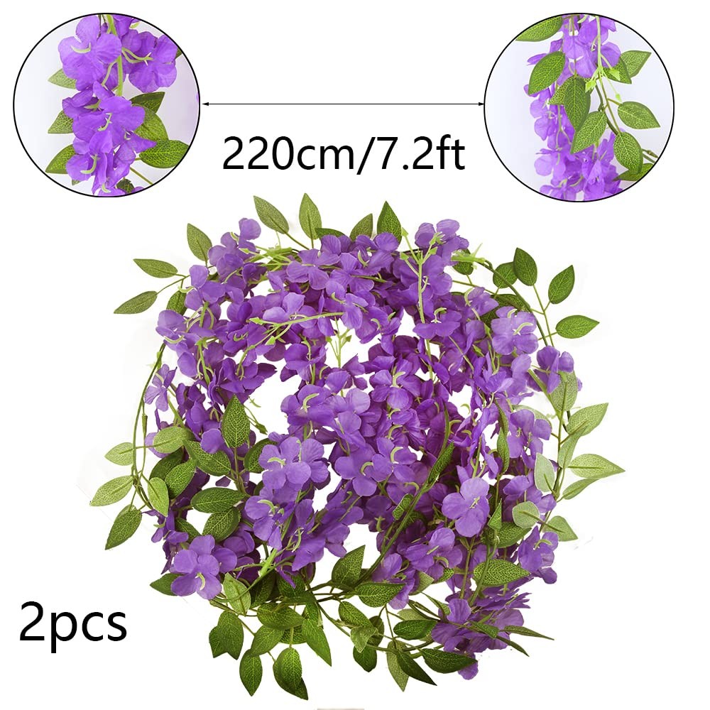 Artificial Wisteria Garland Hanging Flowers Vine Purple Fake Wisteria Floral