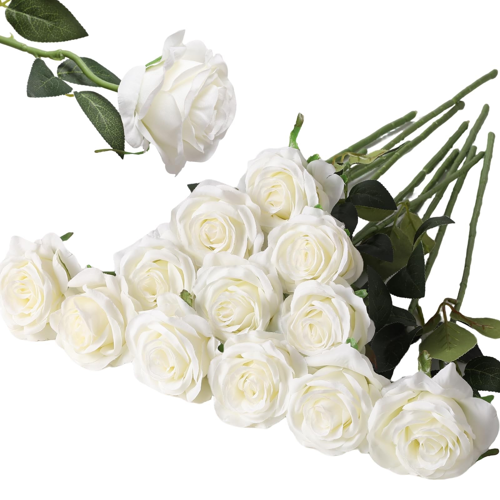 12PCS Artificial Silk Flowers Realistic Roses Bouquet Long Stem for Home Wedd…