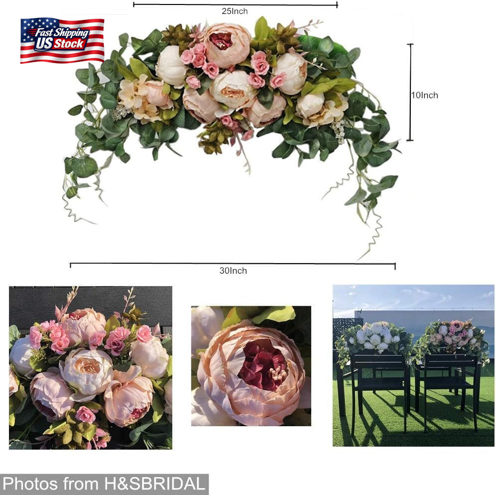 Wedding Arch Flowers, 30 Inch Rustic Artificial Floral Swag for Door Lintel, Gre