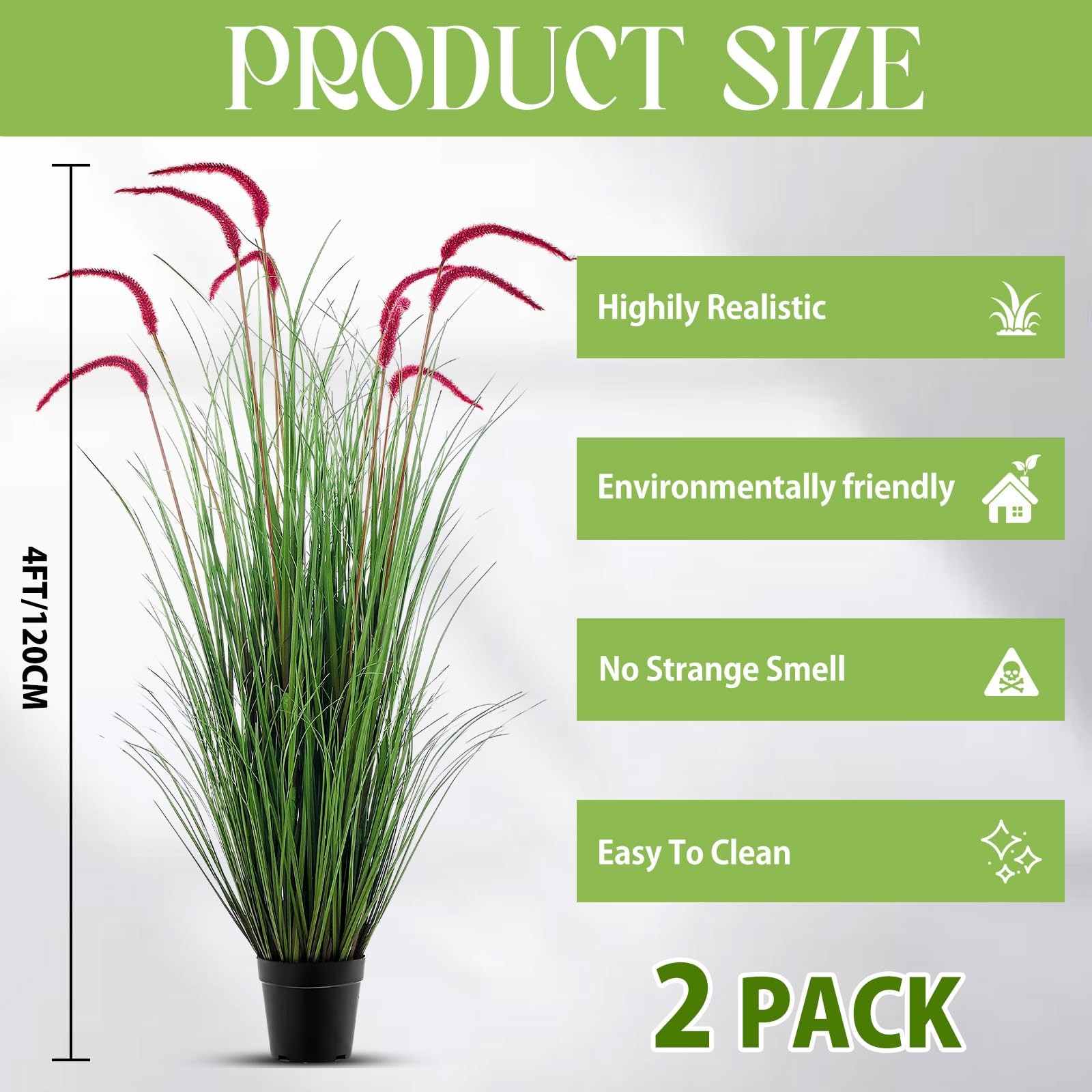 2 Pieces Faux Plants Outdoor 4 ft Tall Artificial Grass Plant Potted Artifici…