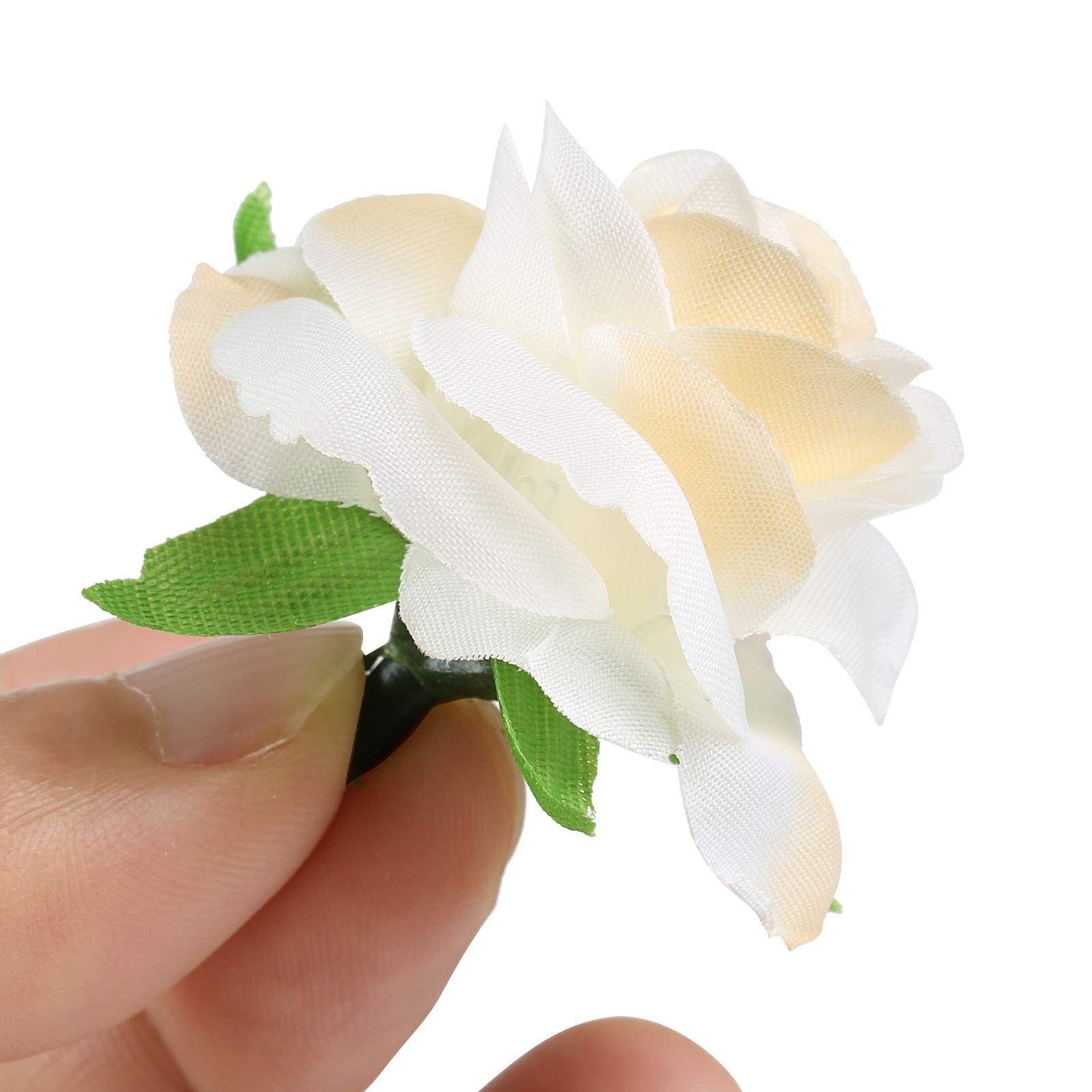 Kesote 50pcs Mini Cream White Roses Artificial Flowers Bulk, 1.6″ Small Silk …