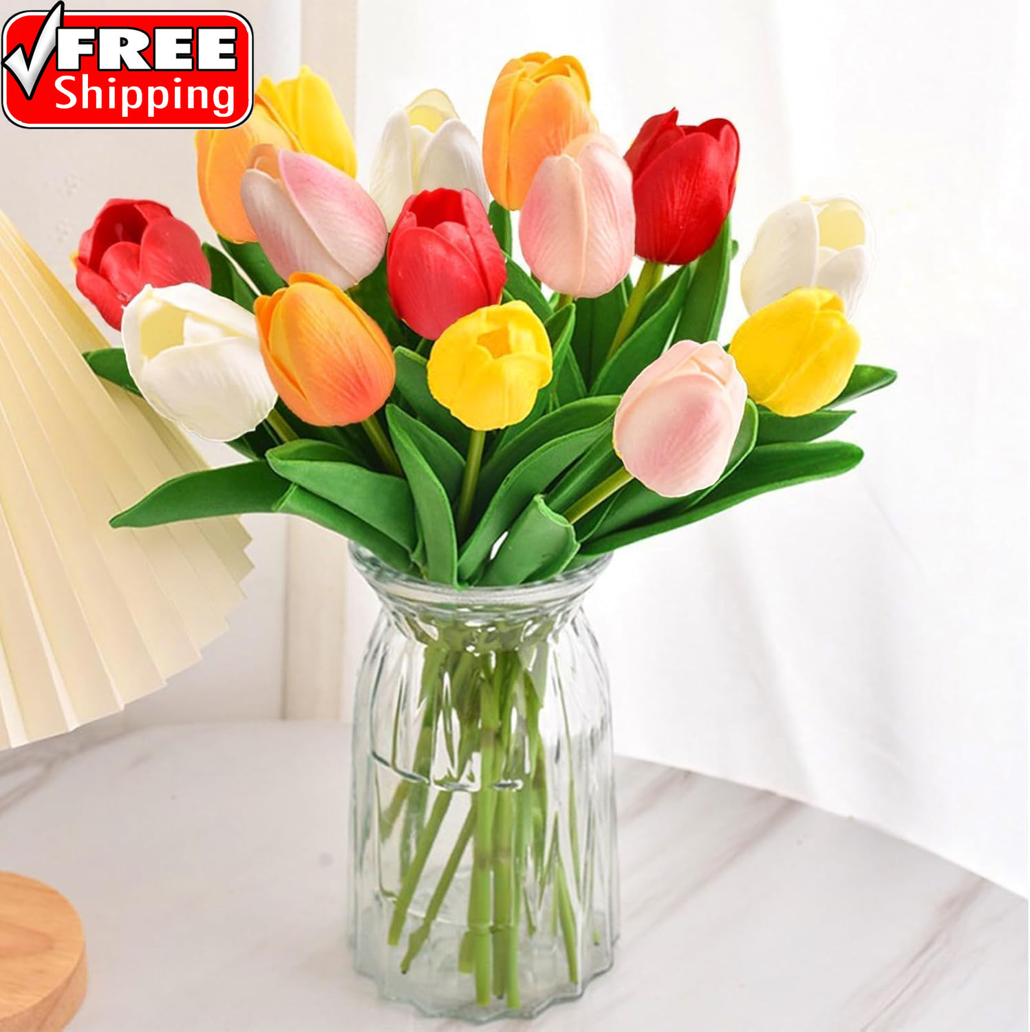 15PCS Artificial Tulips Flowers,Real Touch 14″ Silk Fake Tulips,Bulk Fake Flower