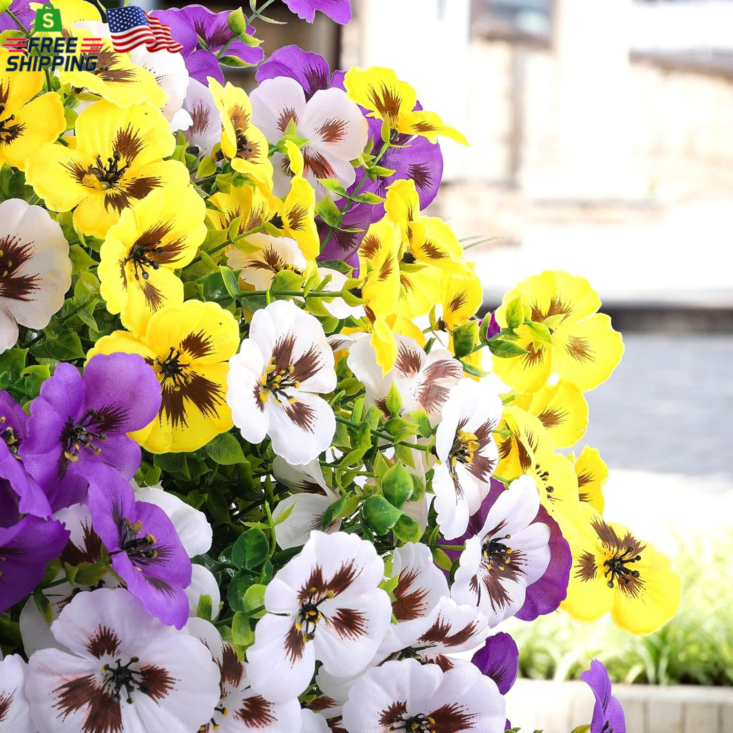 18 Pcs Artificial Fake Pansy Flowers for Outdoor, Faux Silk Pansies Spring Flowe