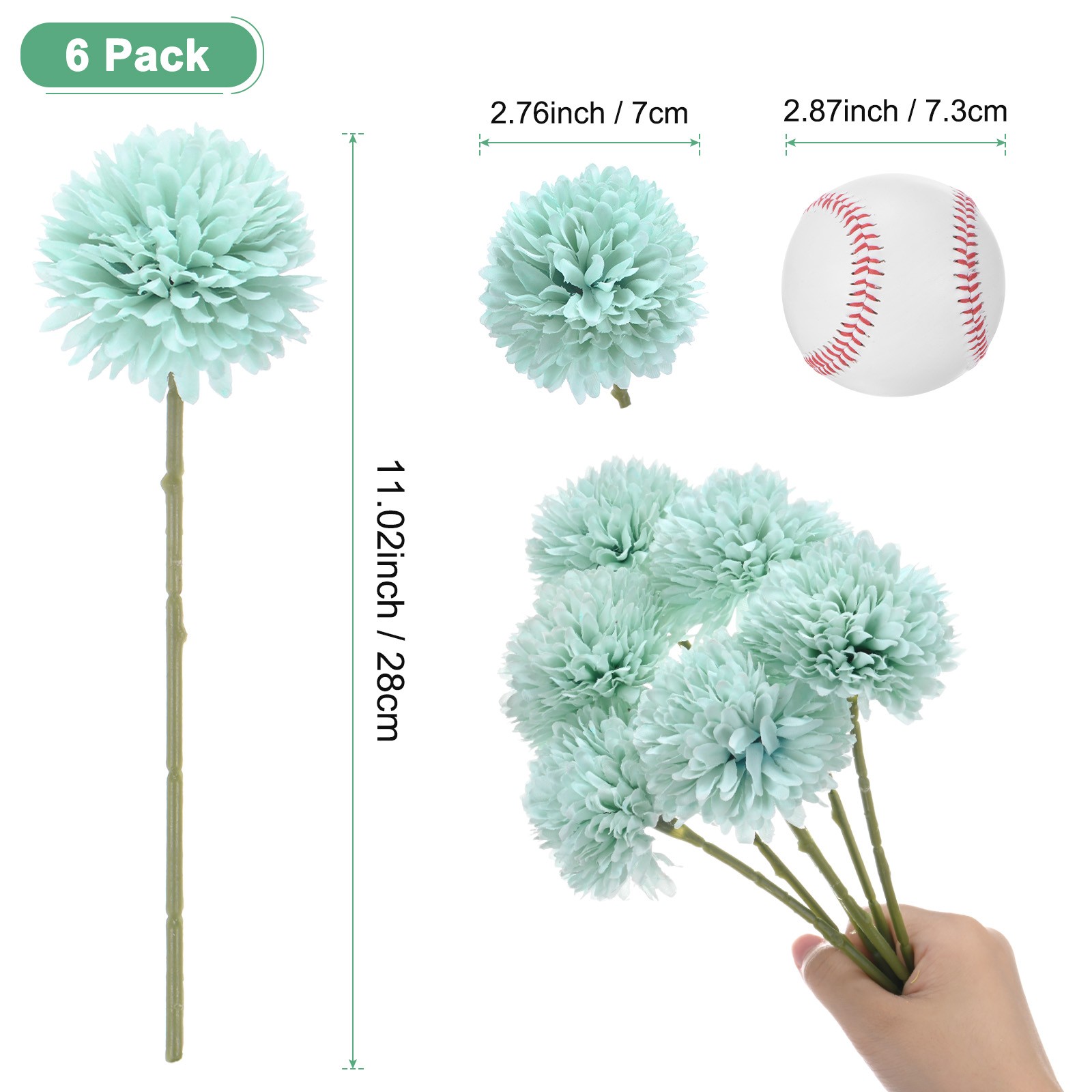 6-Pack Artificial Chrysanthemum Ball Flowers for Home Decor [Sky Blue]