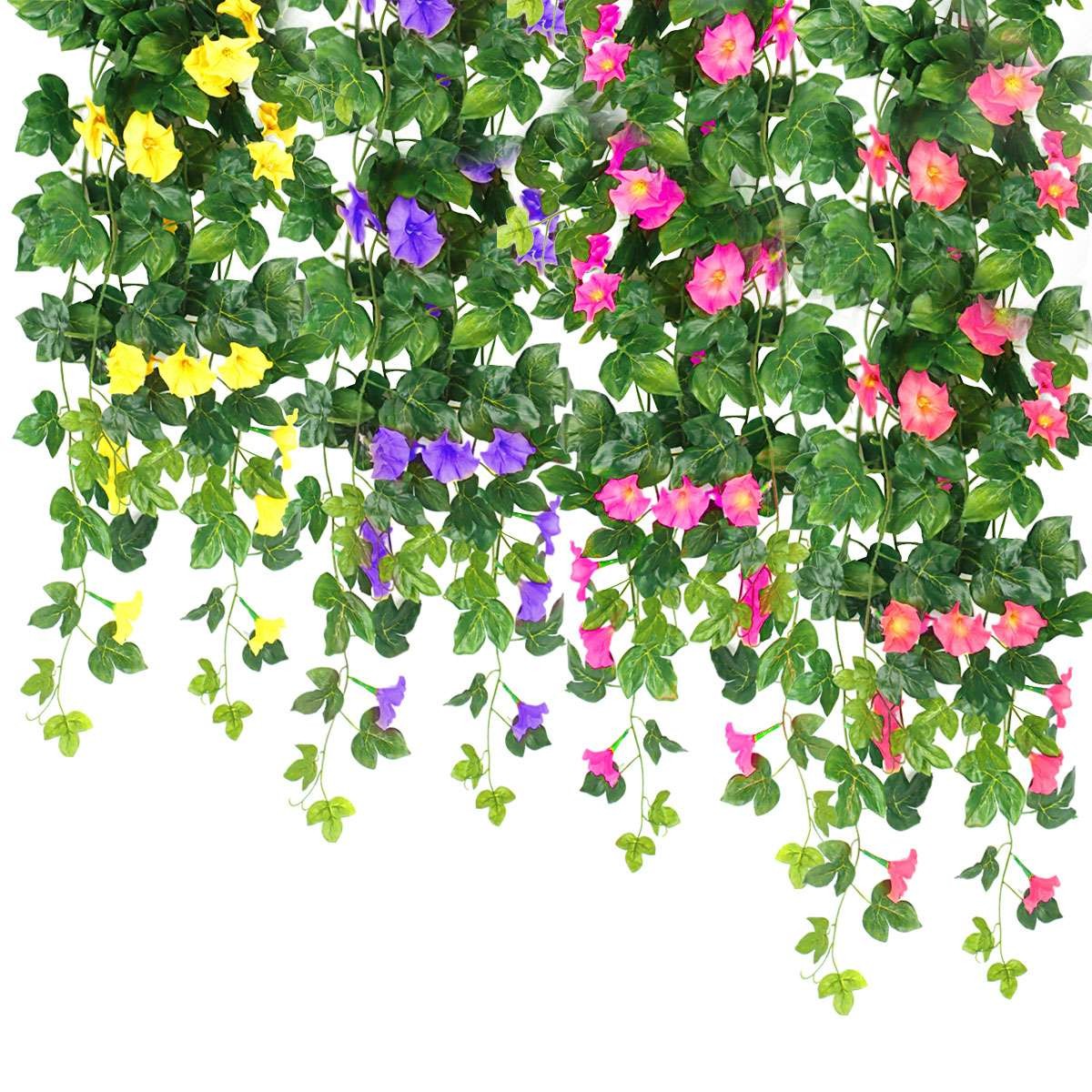 Artificial Hanging Basket Fake Silk Morning Glory Flower Vine Home Wedding Decor