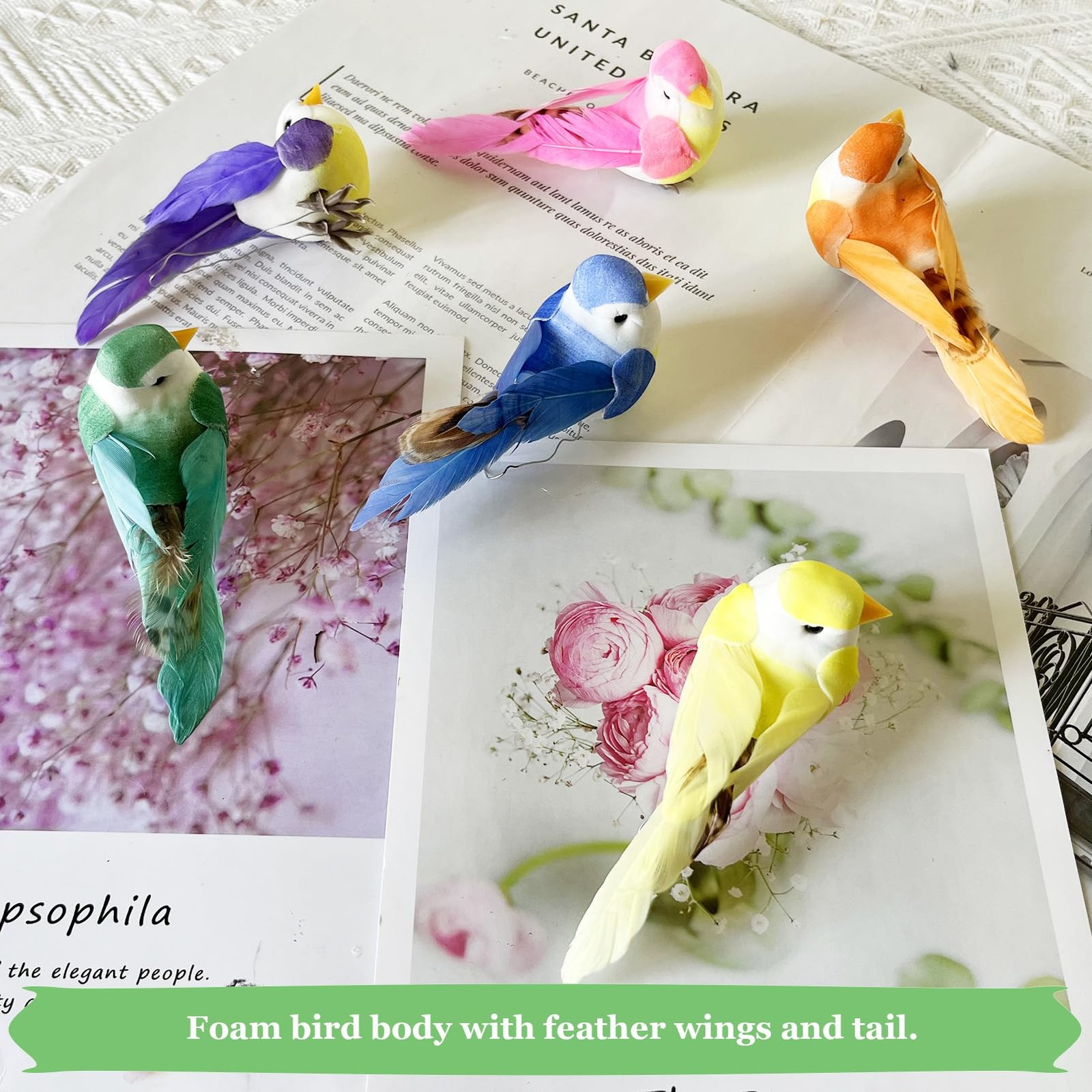 12pcs Artificial Simulation Foam Feather Birds with Wire Feet 3.5in Mini Love…