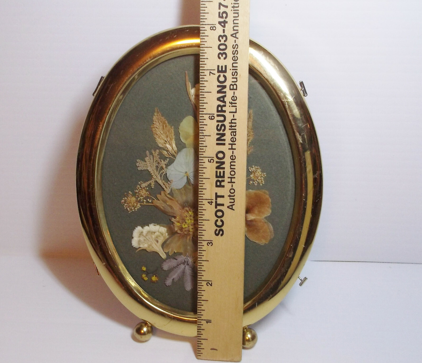 Vintage Oval Framed Pressed Dried Flower Arrangement 7 1/2″ x 6″ Free Standing