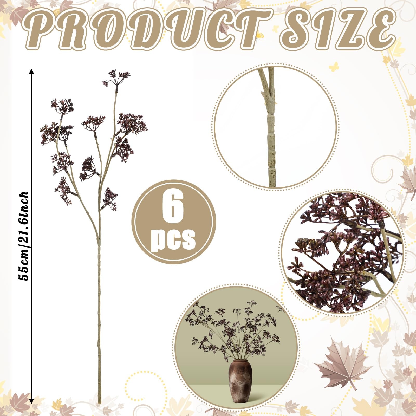 6 Pcs Dusty Plum Berry Stems Summer Faux Eucalyptus Seed Artificial Branches …