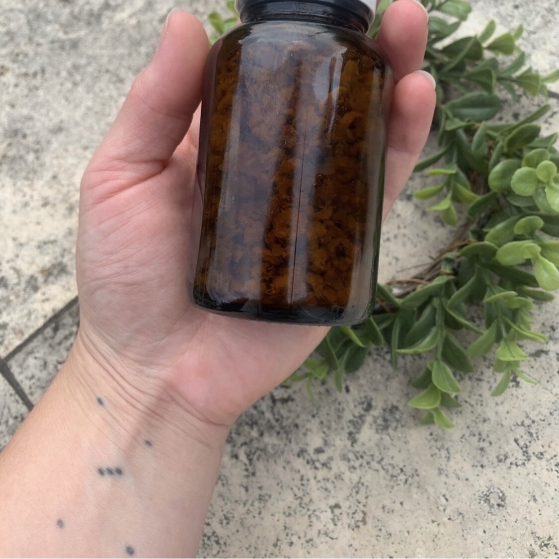 Handmade Floral Decor Centerpiece Amber Glass Bottle Dried Flowers Cottagecore