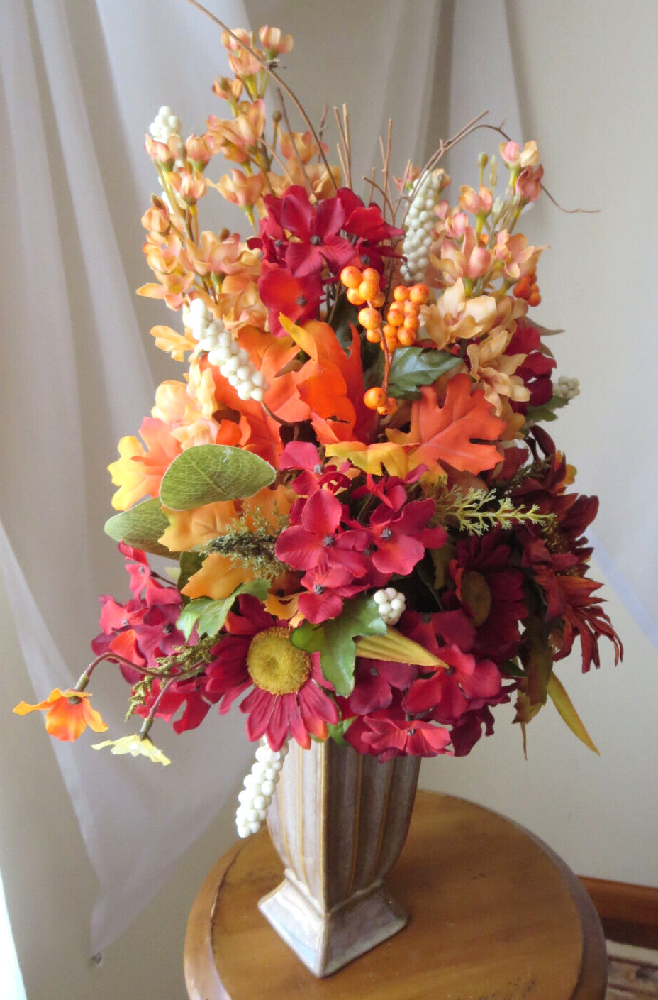 FLORAL FALL ARRANGEMENT IN VASE ARTIFICIAL SILK/PLASTIC FLOWERS 21″x13″ NEW