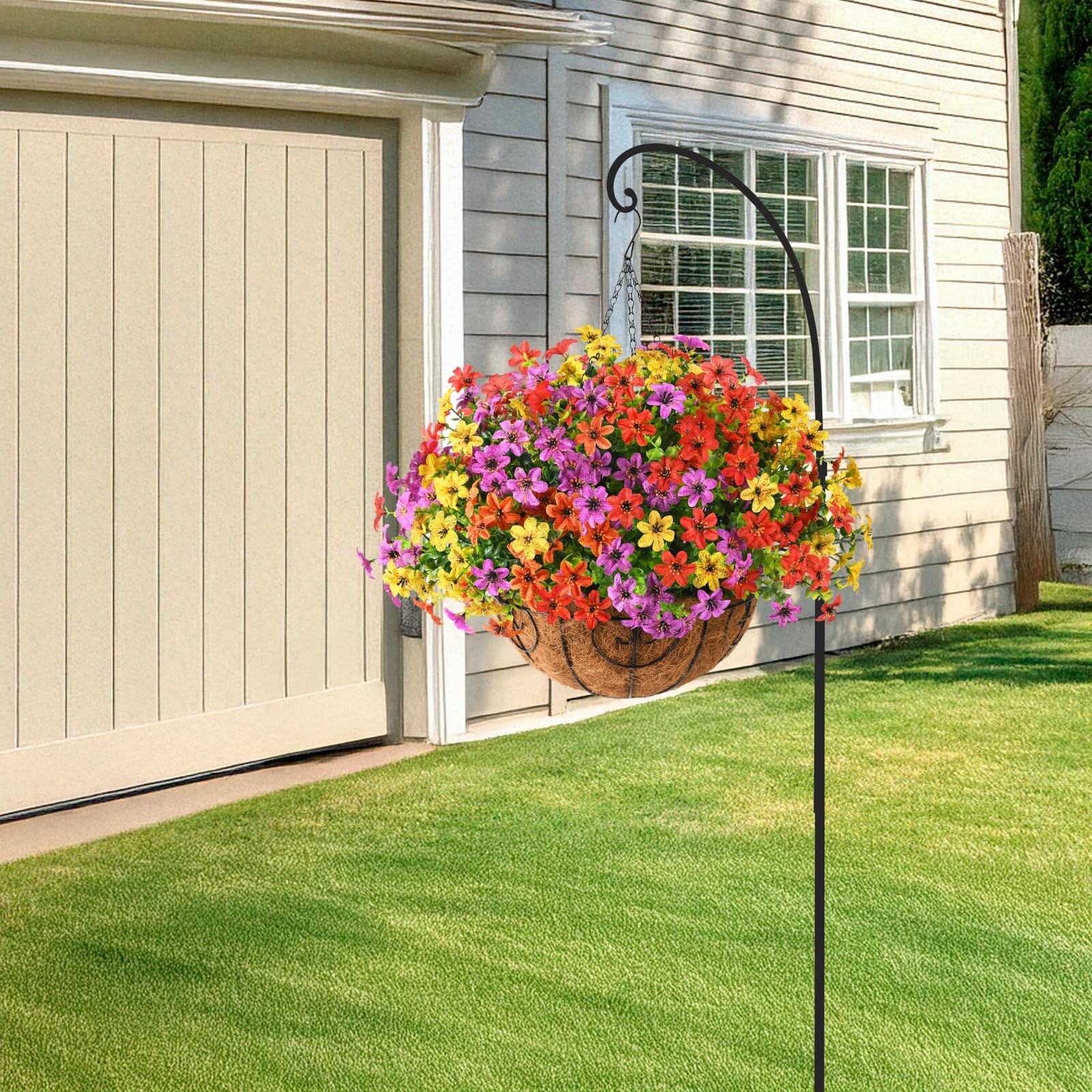 Artificial Flowers Fake Hanging Basket for Outdoor Spring Summer Decoration, …