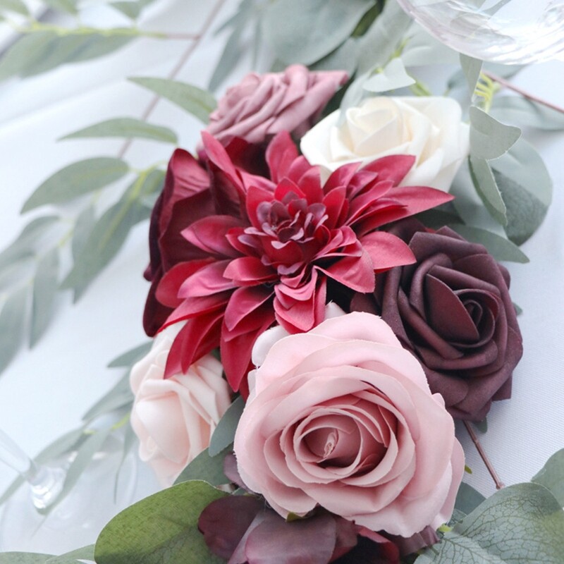 Fake Rattan Vine Wreath Simulation Hanging Lotus Wine Red Color