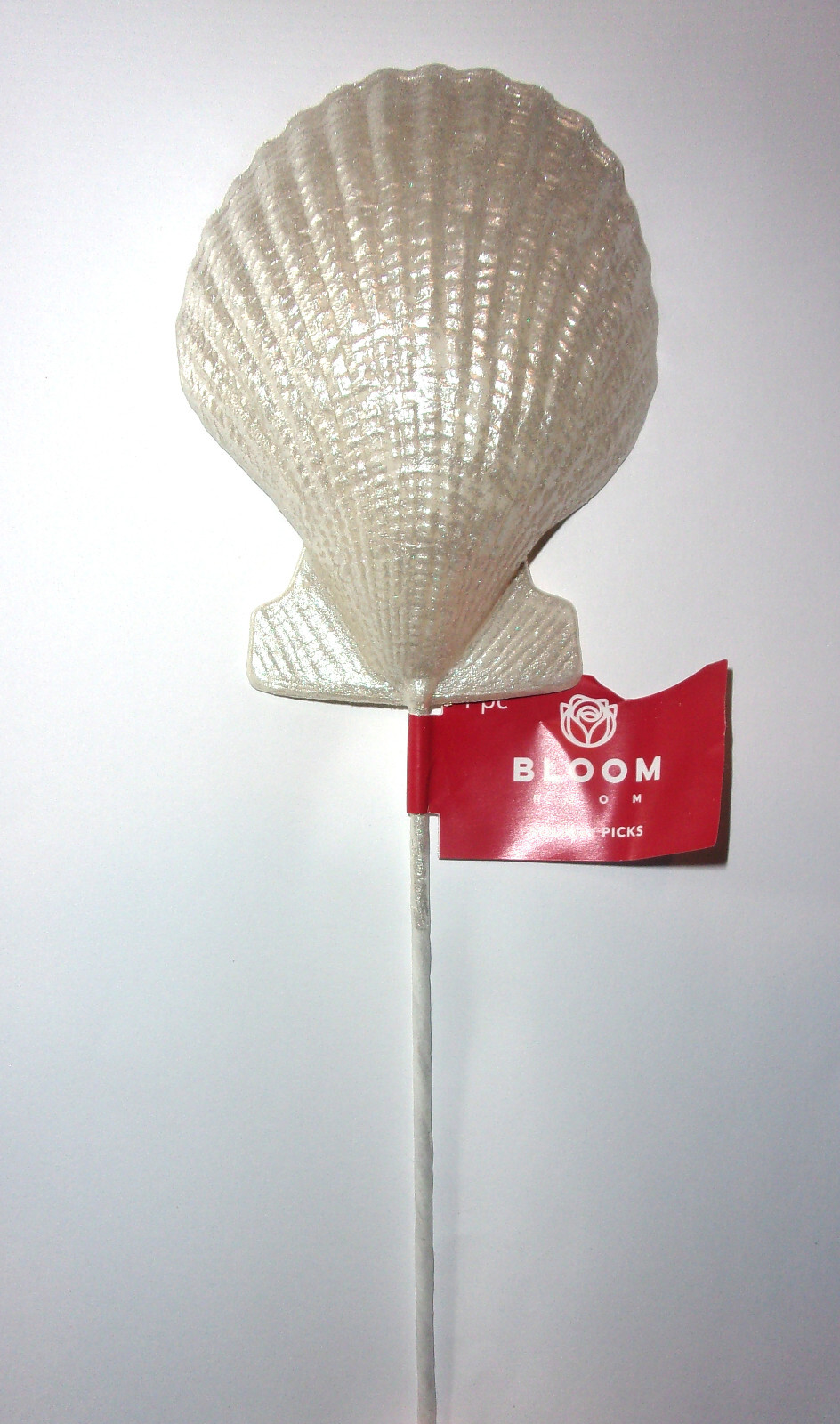 11.75” tall flower pick bouquet stick pearlized off-white scallop shell ornament