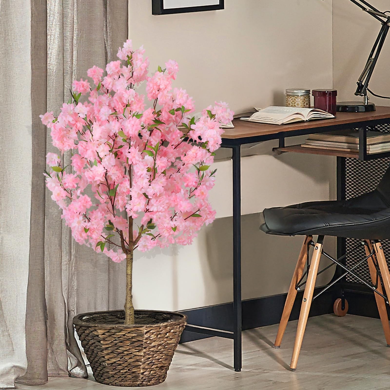 Cherry Blossom Artificial Tree, Fake Tree Faux Silk Plant with Plastic Nurser…