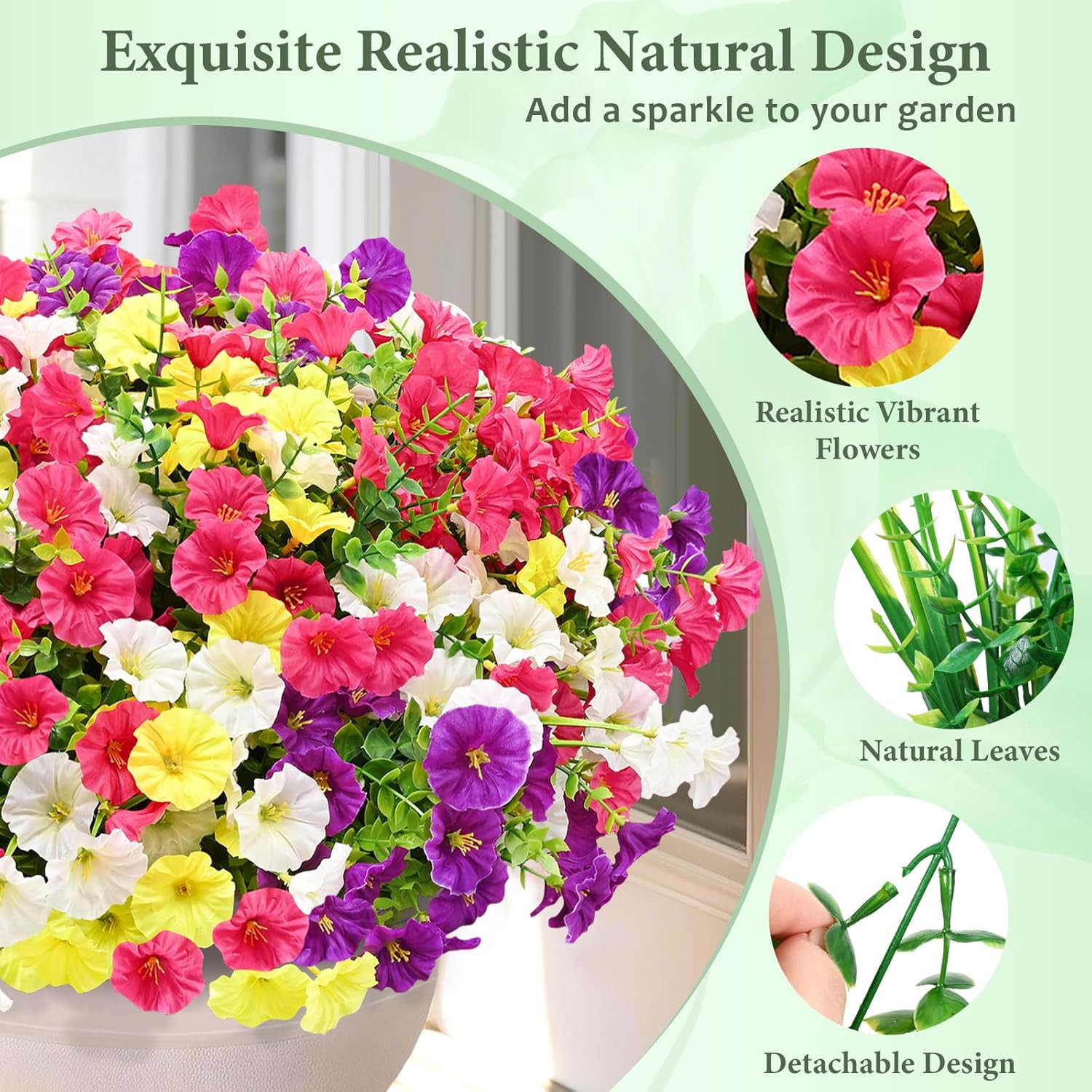 Artificial Flowers for Outdoors, 14 Bundles Fake Outdoor Flowers, UV Resistant A