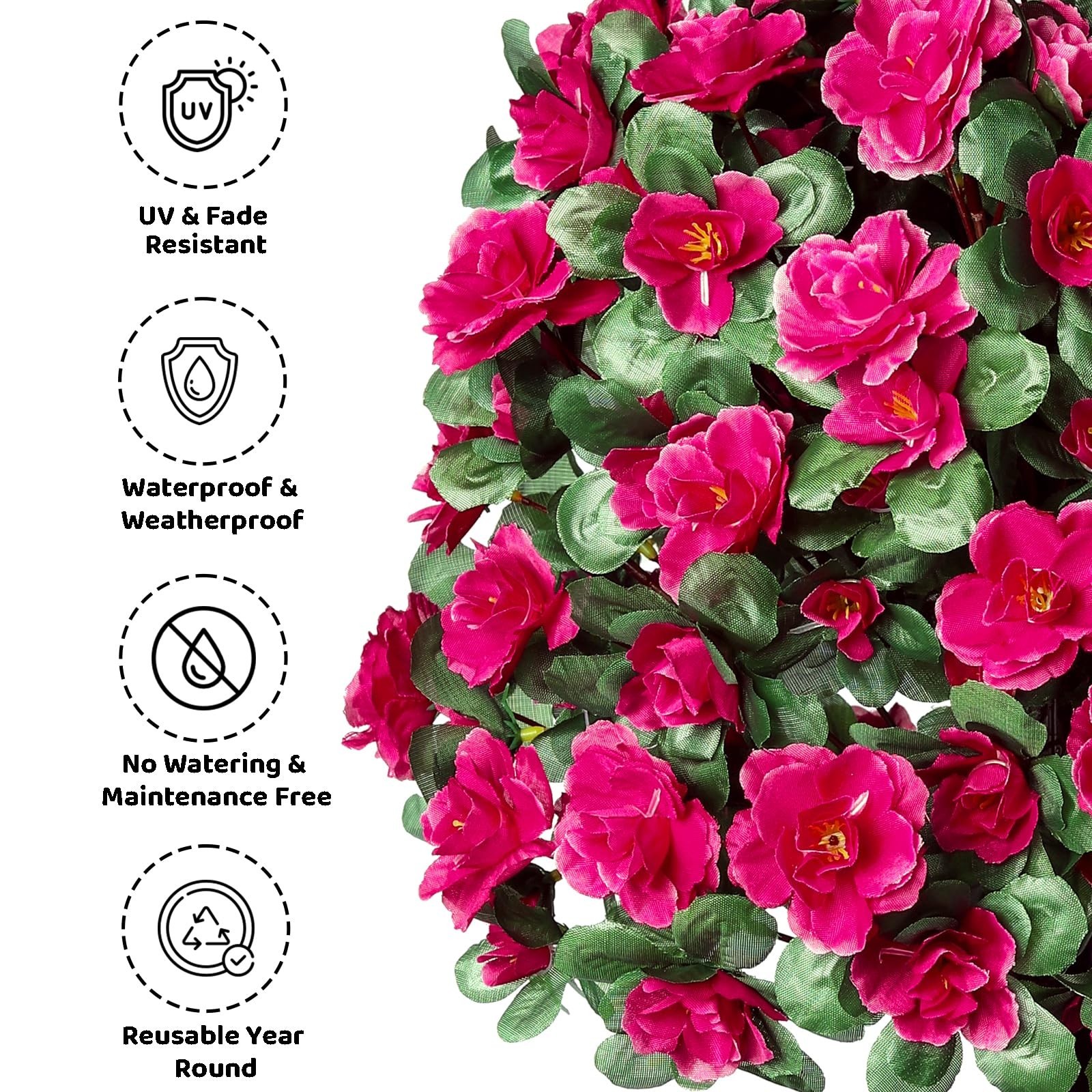 Hot Pink Artificial Silk Azalea Topiary Ball 22″ – UV Resistant Faux Floral Deco