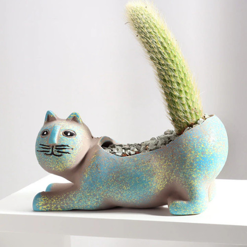 Ceramic Flower Pot Cute Sexy Cat Succulent Plant Pots Vase Simulation Animal Car
