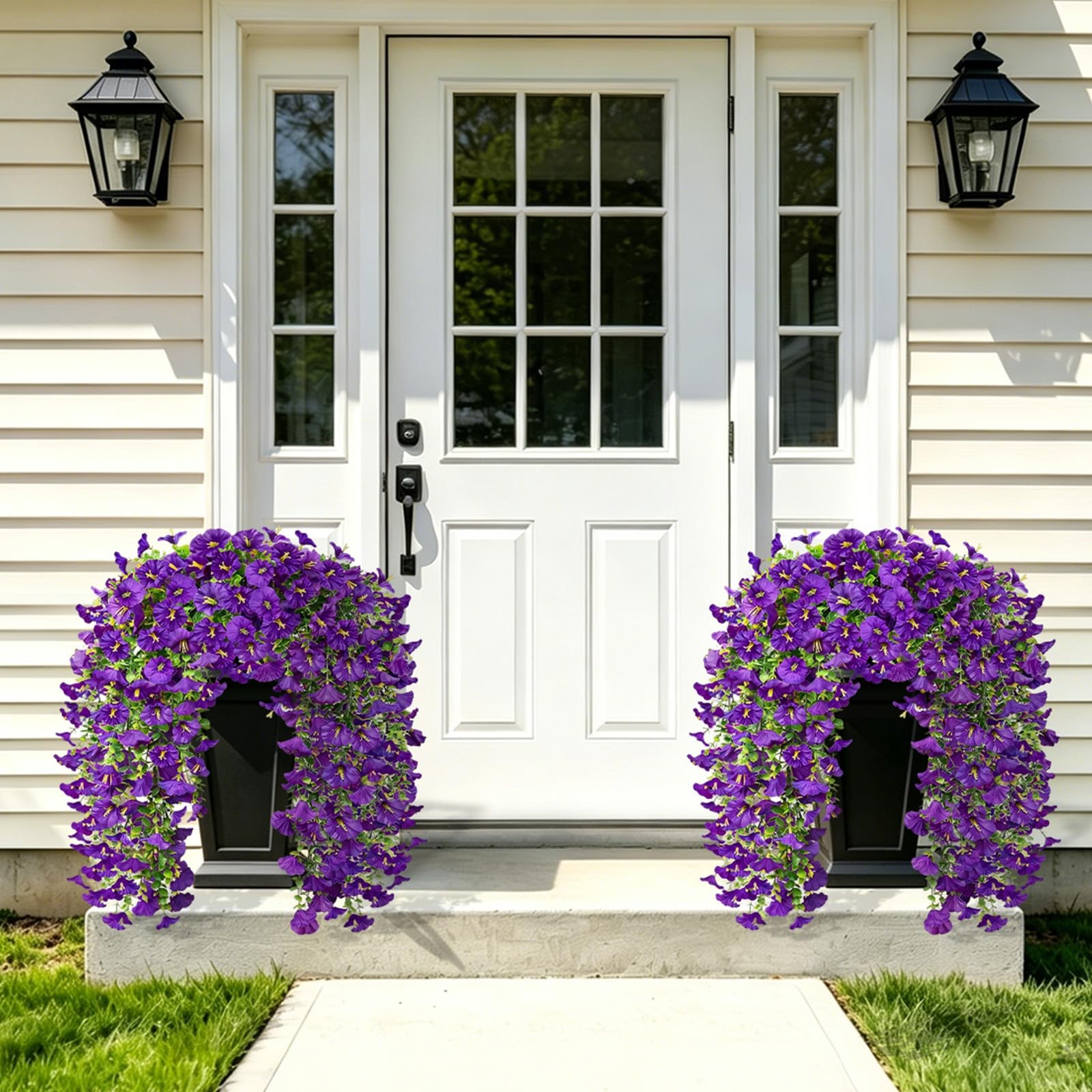 Artificial Hanging Flowers for Outdoor, 4Pcs UV Resistant Faux Morning Glory …