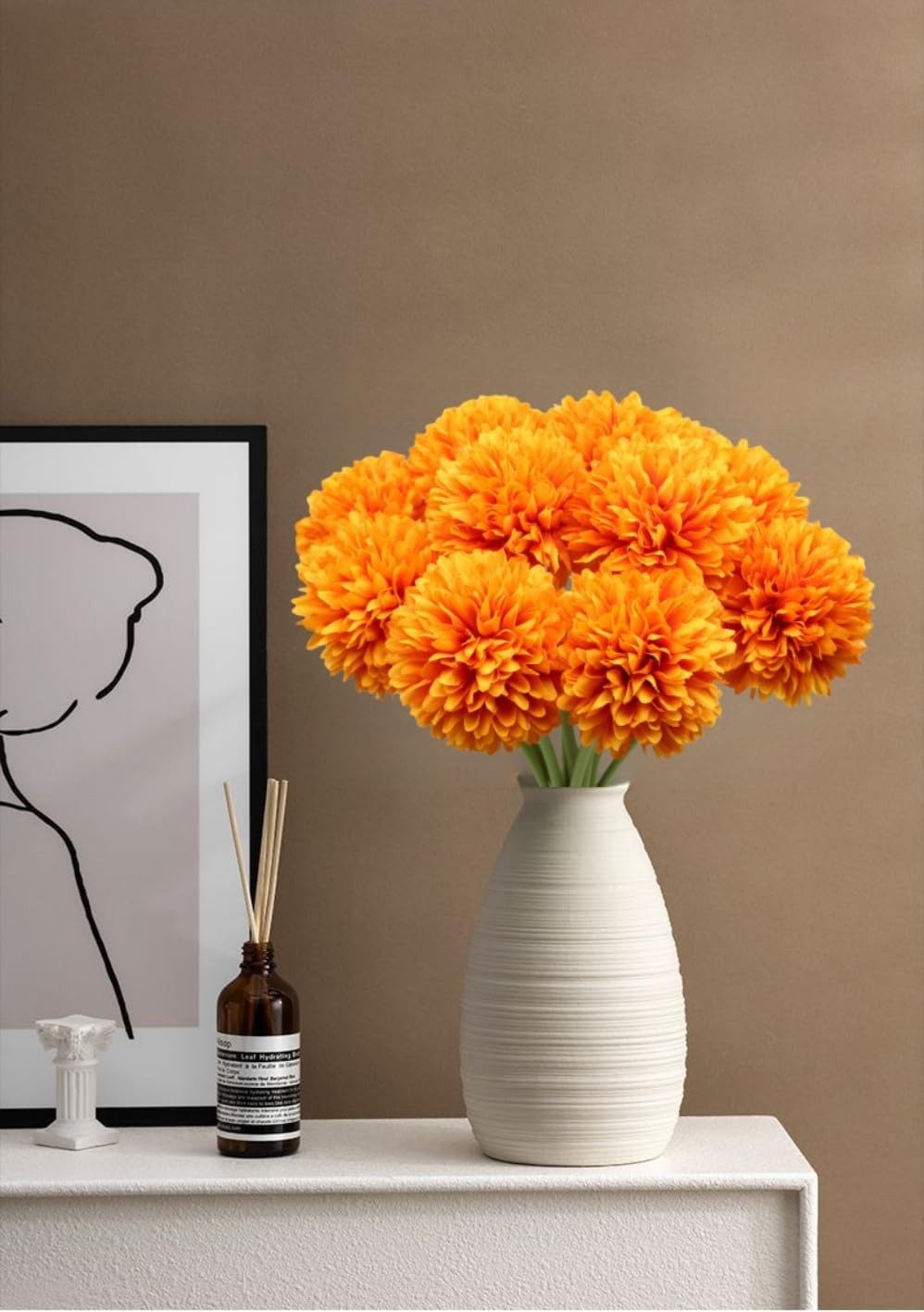 Artificial Silk Faux Chrysanthemum Flower Bouquets Orange Fall 12 PCS