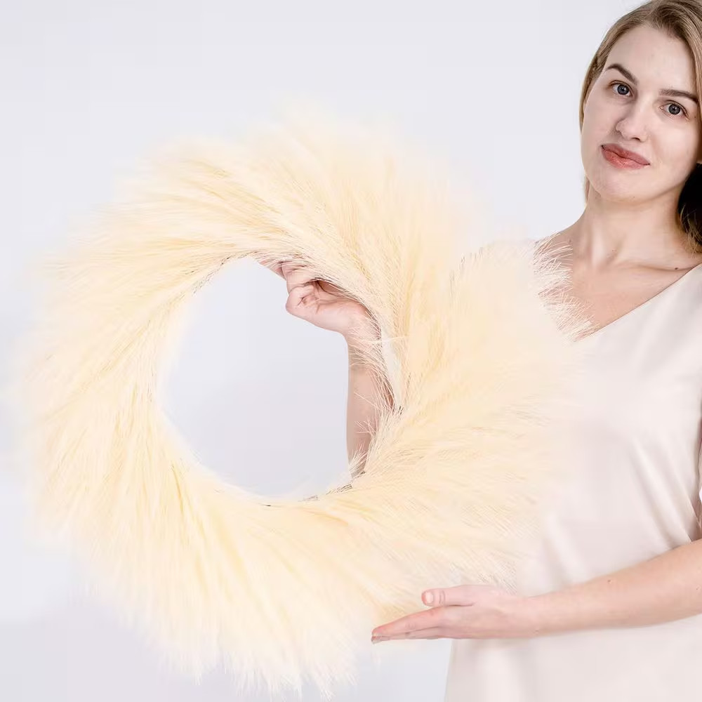 2 in Beige Artificial Plant Faux Pampas Grass Wreath Boho Modern Christmas Home
