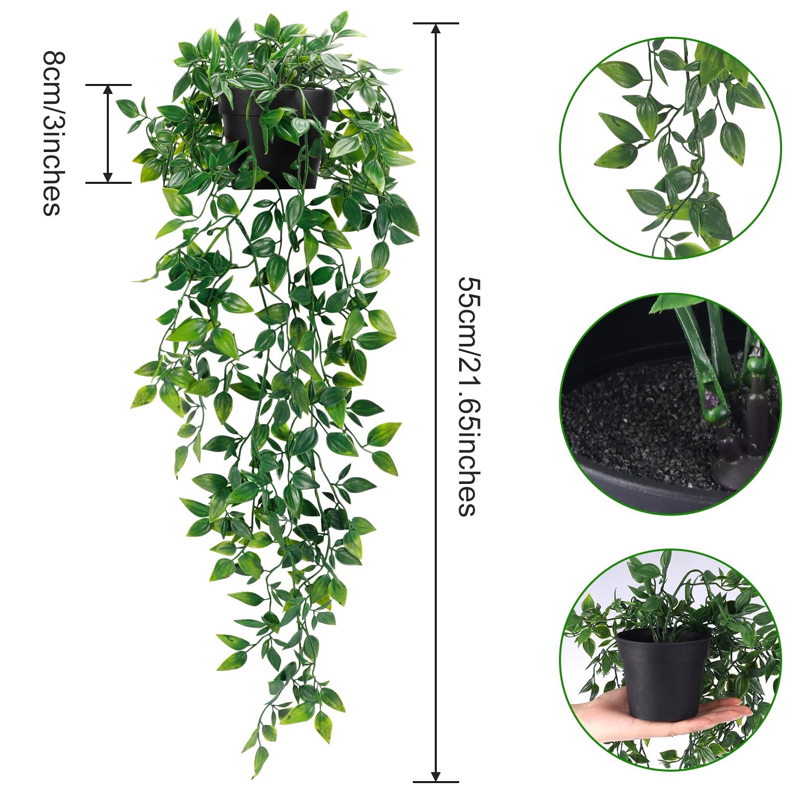 Artificial Hanging Plant with Black Pot 21.65 Inch Fake Greenery for Home Decor