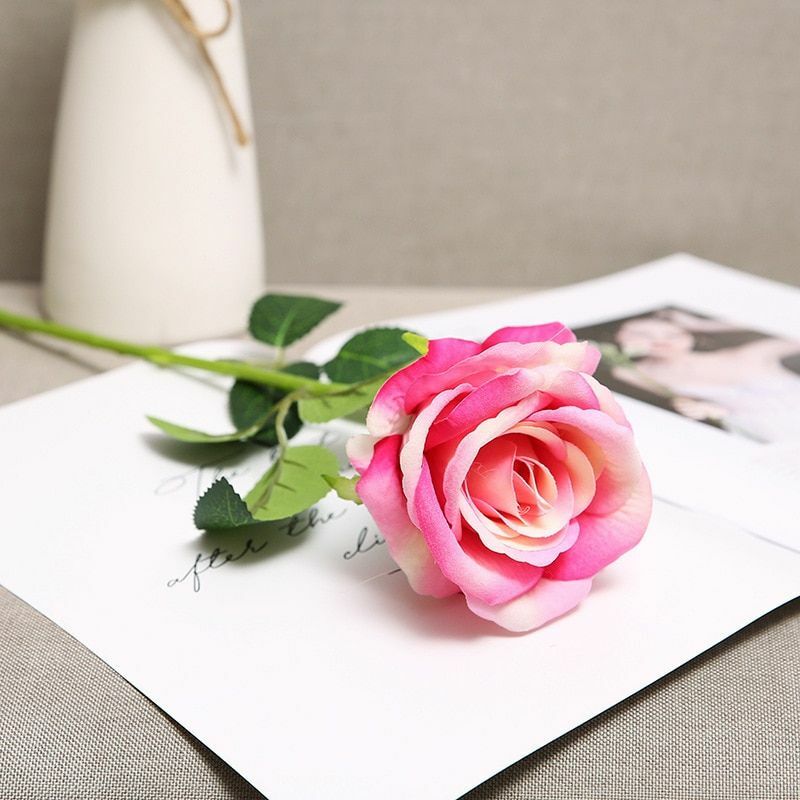1/2/3/4/5pcs Flocking Silk Artificial Rose Flower Bouquet Wedding And Home Decor