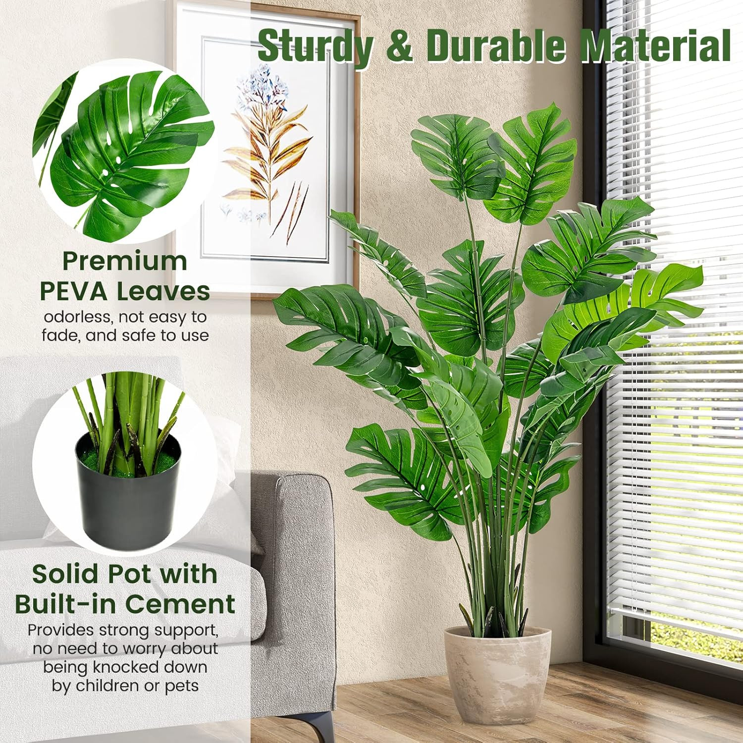5FT Faux Monstera Plant 2-Pack with Cement Pot for Home Decor