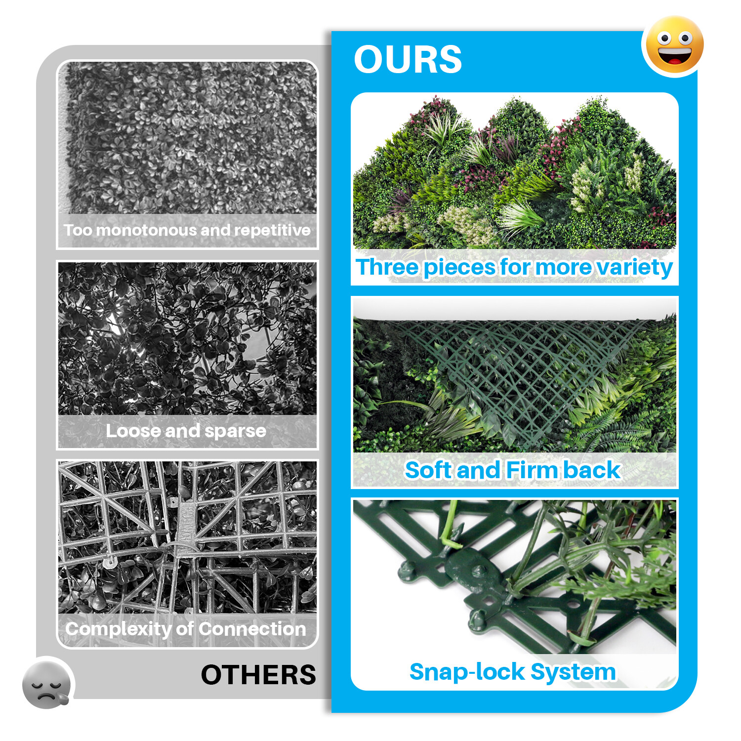 PATIO 40″ x 40″ Artificial Plant Fence Panel Set(of 3) Faux Grass Wall Decor