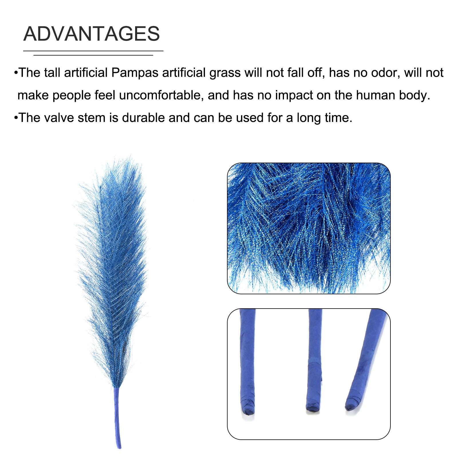 Faux Pampas Grass Fake Pampas Grass Decor, 17.7″/45cm / Dark Blue / 3 Pcs