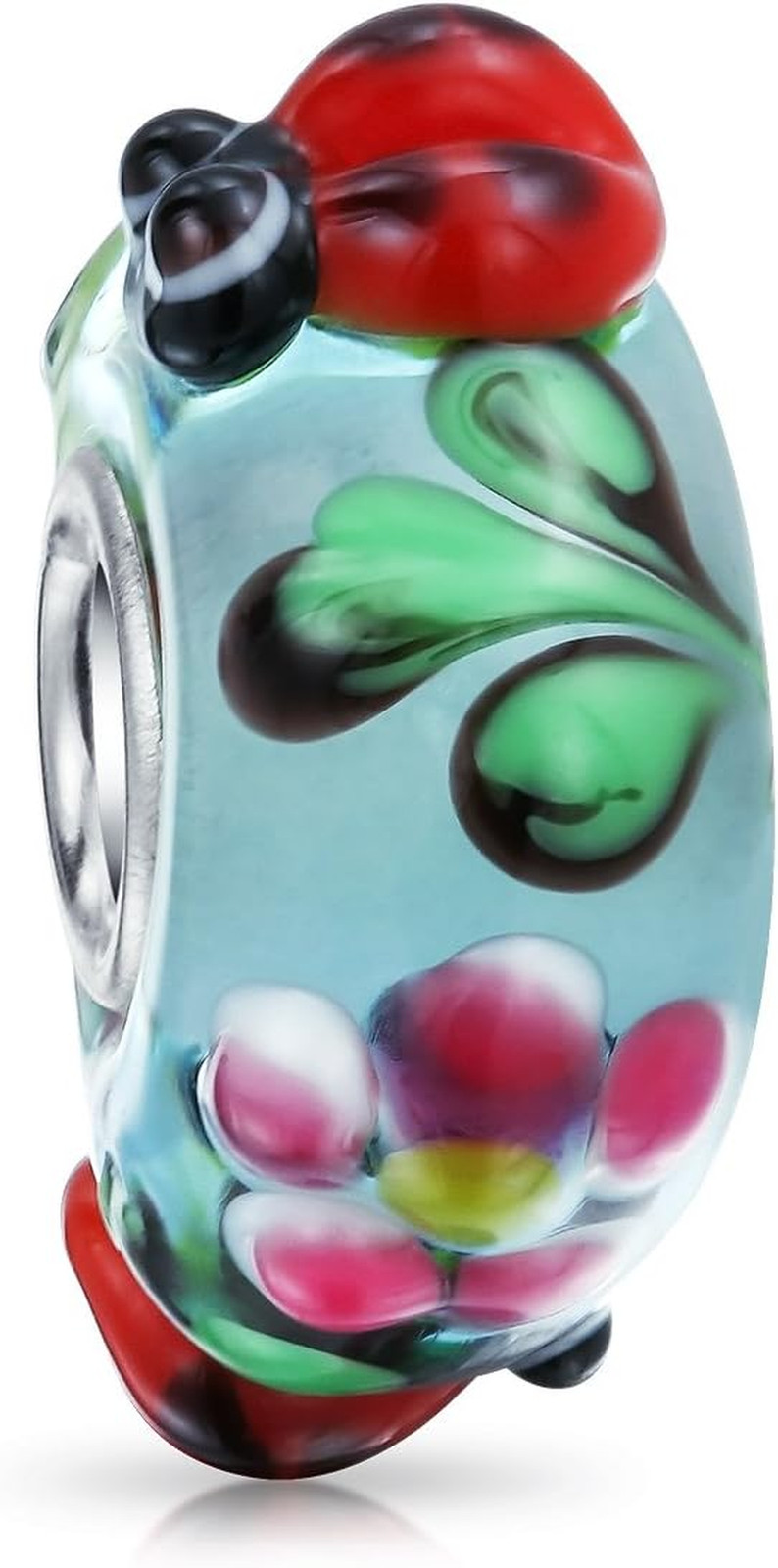 Mixed Garden Insect Ladybug Butterfly Bumble Bee Flower Lamp Work Murano Glass .