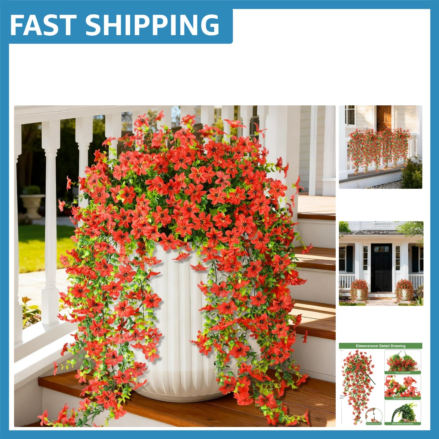 Stunning Faux Daisy Plant Set with Trailing Design – UV Resistant & Waterproof