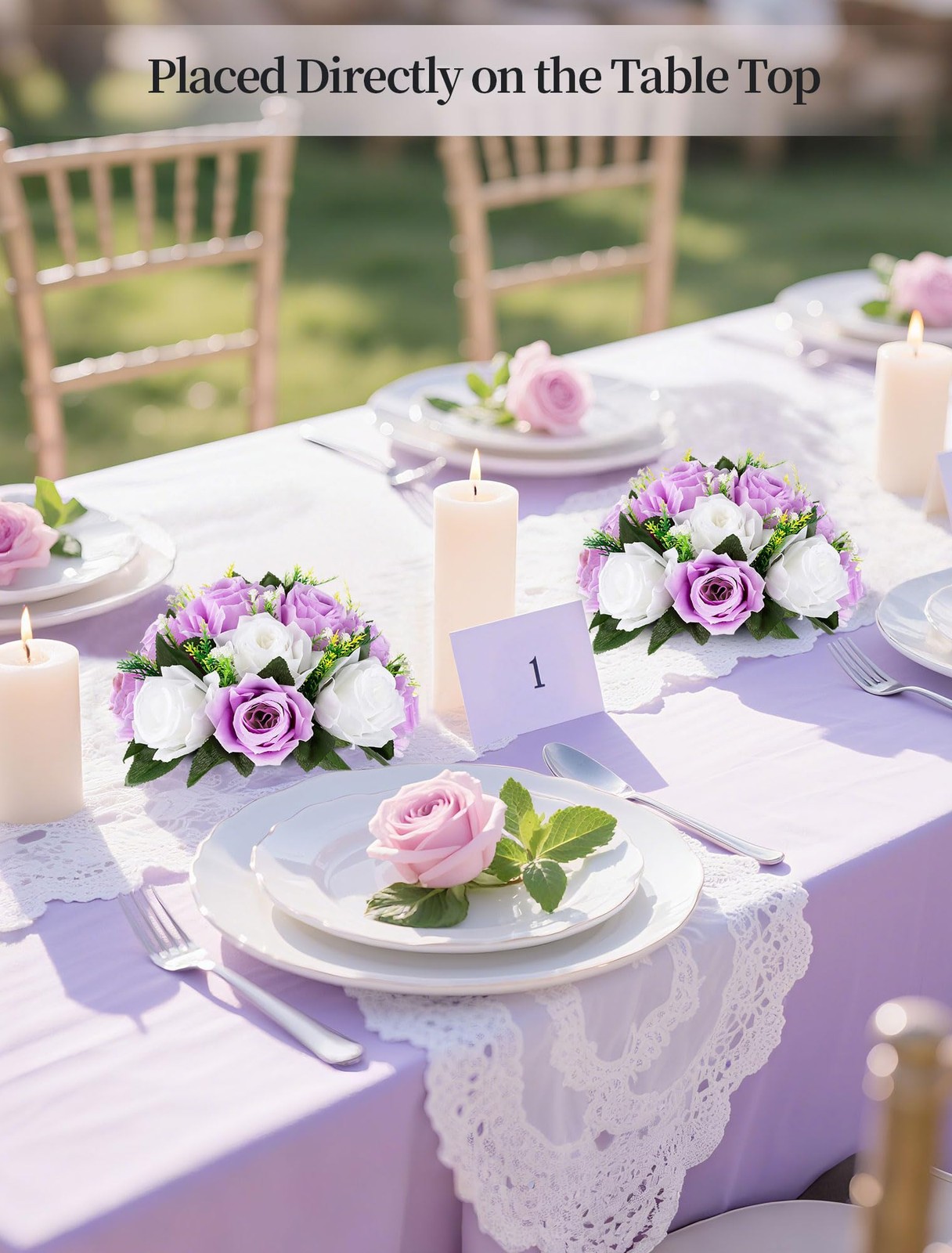Purple Flowers for Centerpieces: 6 Pcs Fake Lilac White Roses Flowers for Wed…