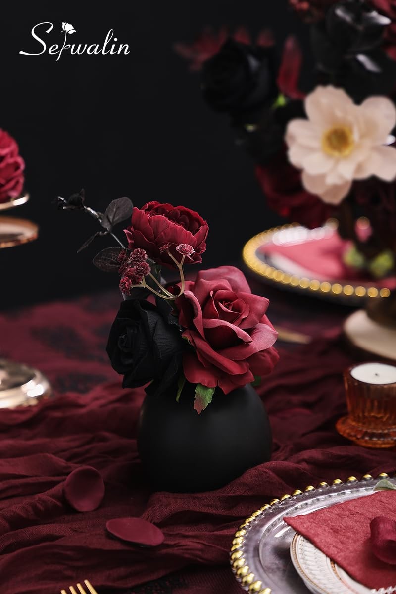 Artificial Burgundy Black Dark Red Roses Silk Flowers Table Centerpieces