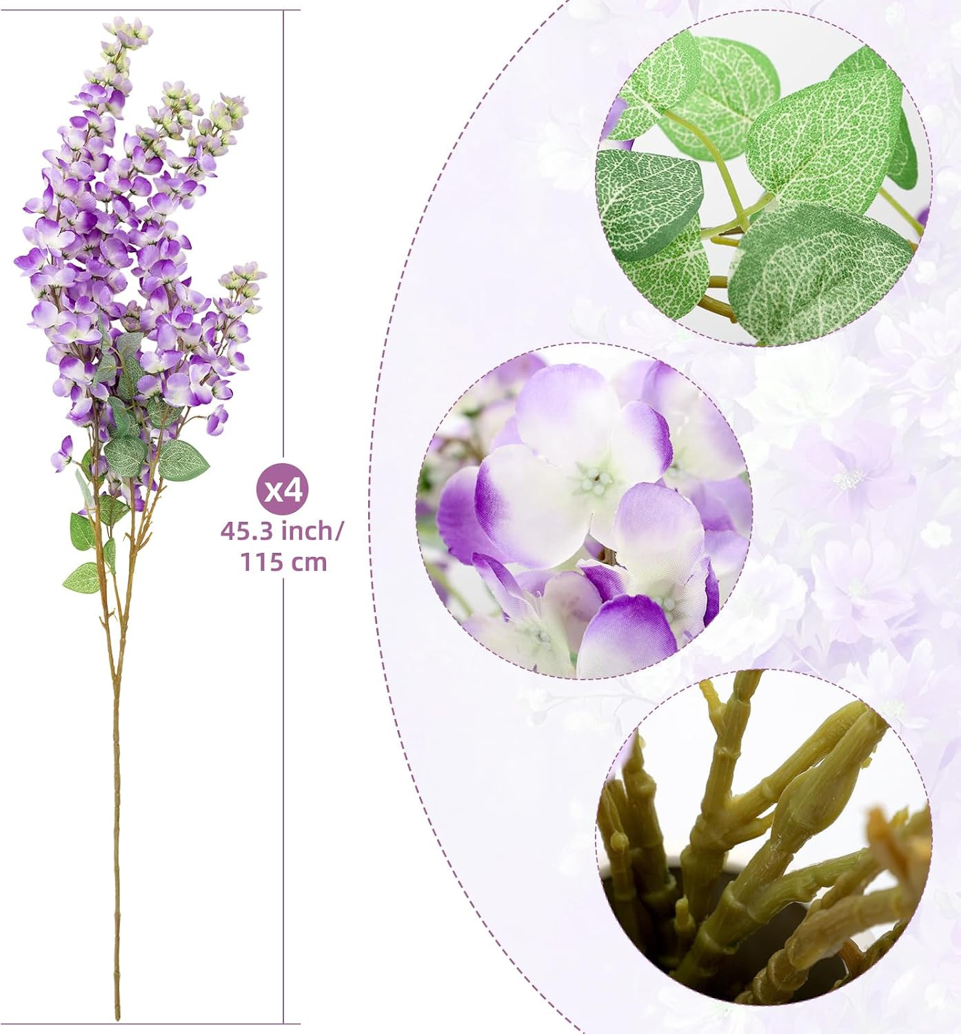4 Pcs 45.3″ Wisteria Artificial Flowers for Home Wedding Party Decor