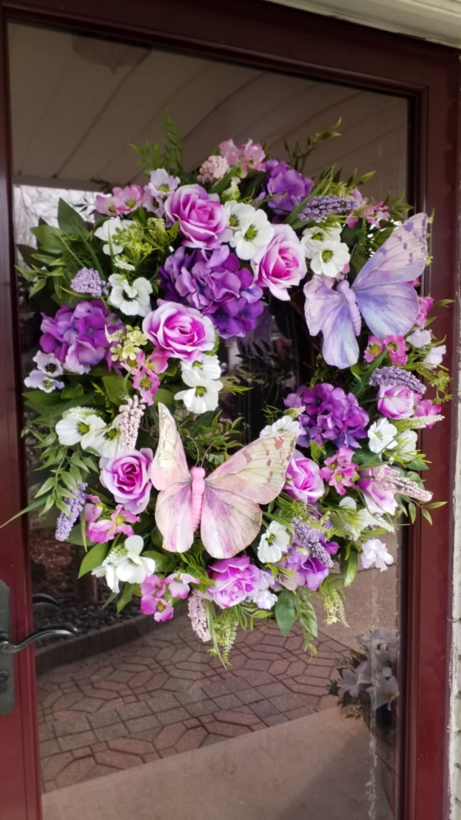 Door Wreath Spring Summer Floral Arrangement Butterfly Garden Decor