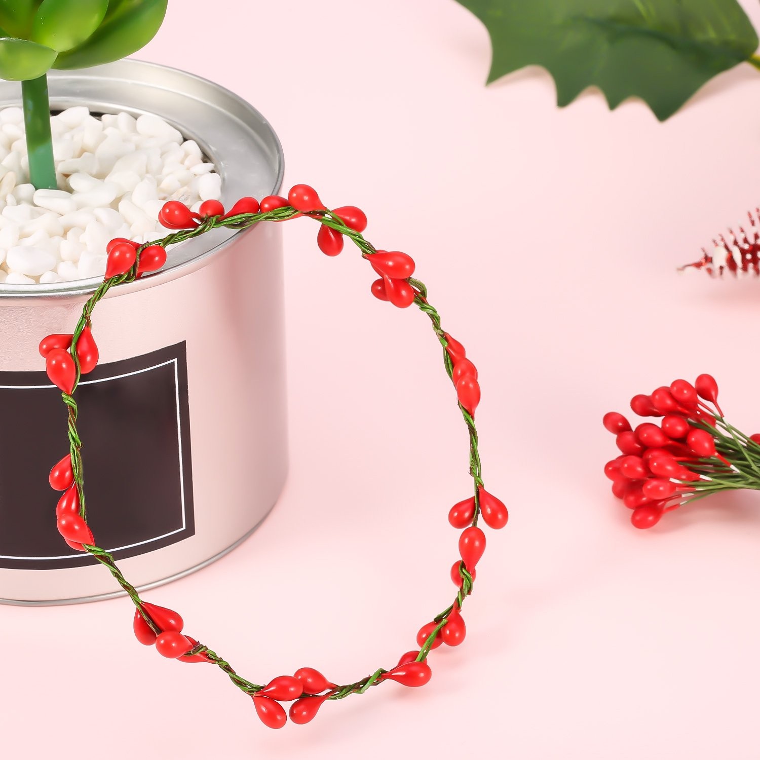 300 Pcs Artificial Holly Christmas Fake Berries on 150 Wire Stems Berries Bra…