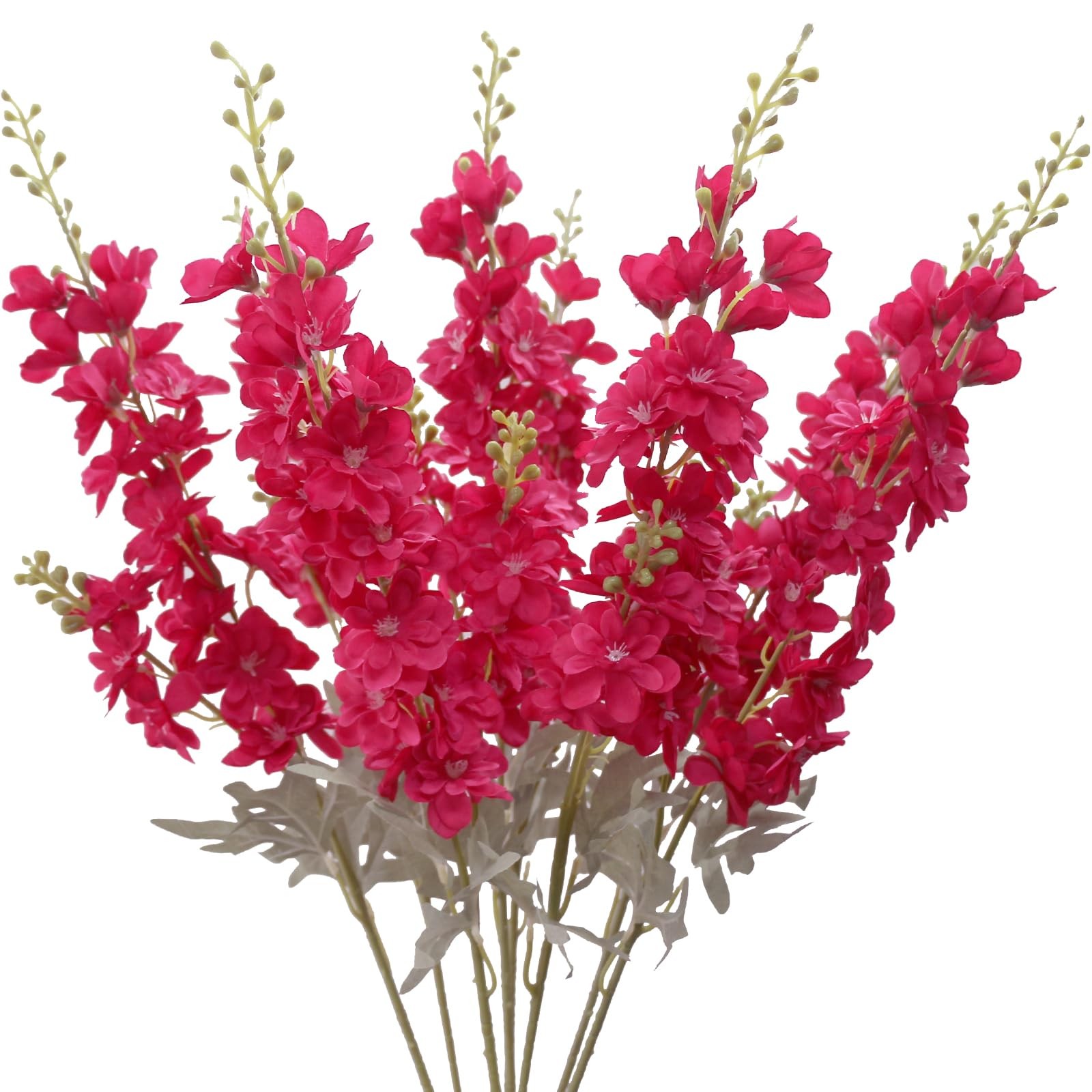 Hot Pink Flowers Artificial Delphinium 8PCS Silk Flowers with Stems 33.46″ Ta…