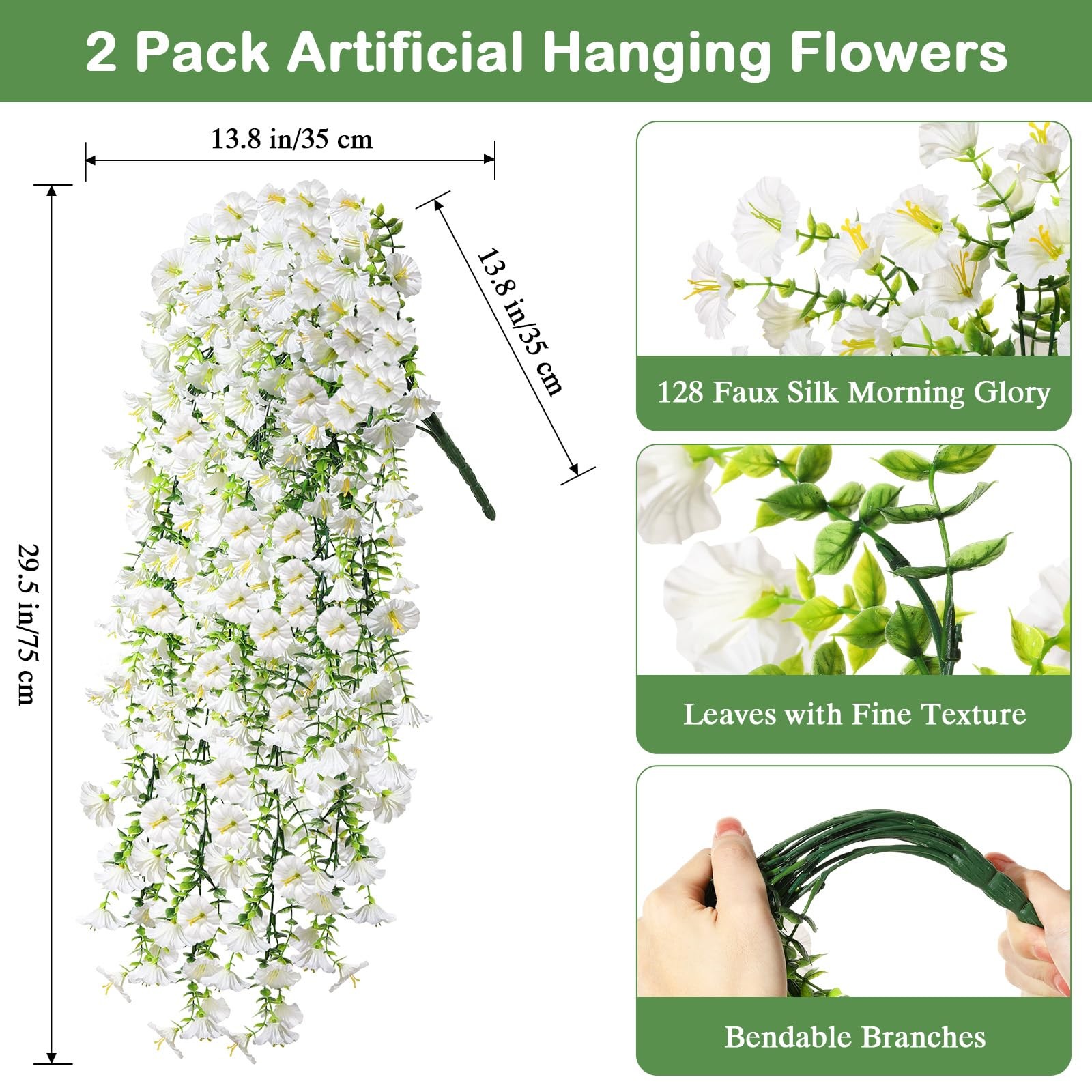 Artificial Fake Hanging Flowers Plants for Outdoor Summer Decoration, 2 PCS F…