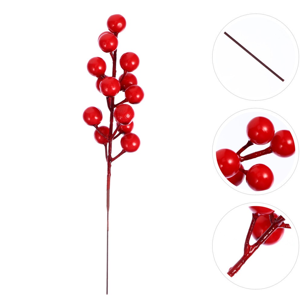 20Pcs Artificial Flower Ornaments Red Berry Branches for Xmas Banquet Decoration