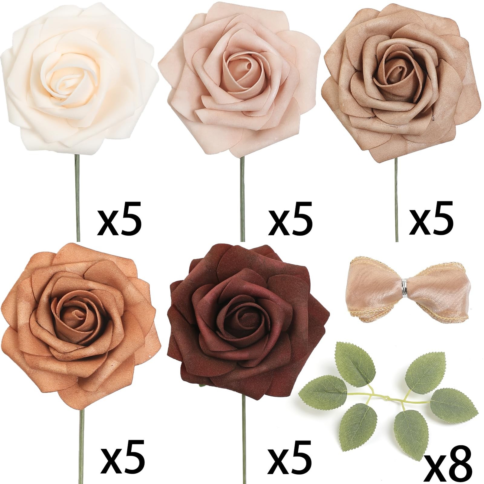 Rose Artificial Flowers 25pcs Shades of Earth Tones Ombre Colors Foam Fake Ro…