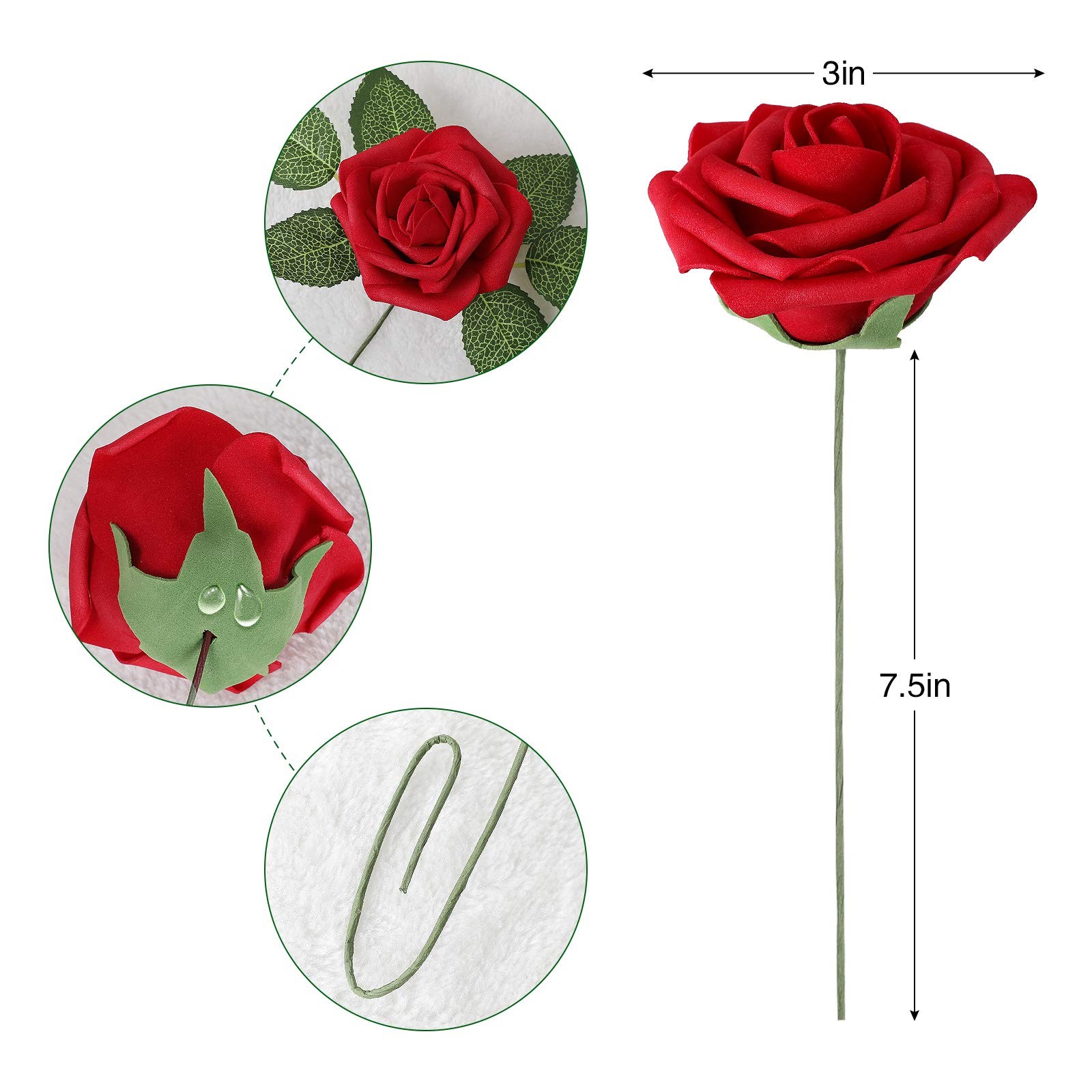Artificial Flowers Dark Red Rose 25pcs Real Looking Fake Roses w/Stem for DIY…
