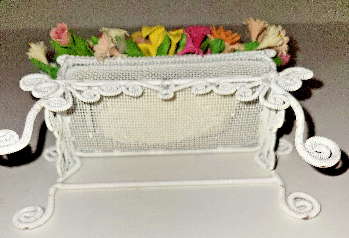 Spring Floral Artifical Arrangement in a Ornate White Metal Stand Small 5x5x1.75