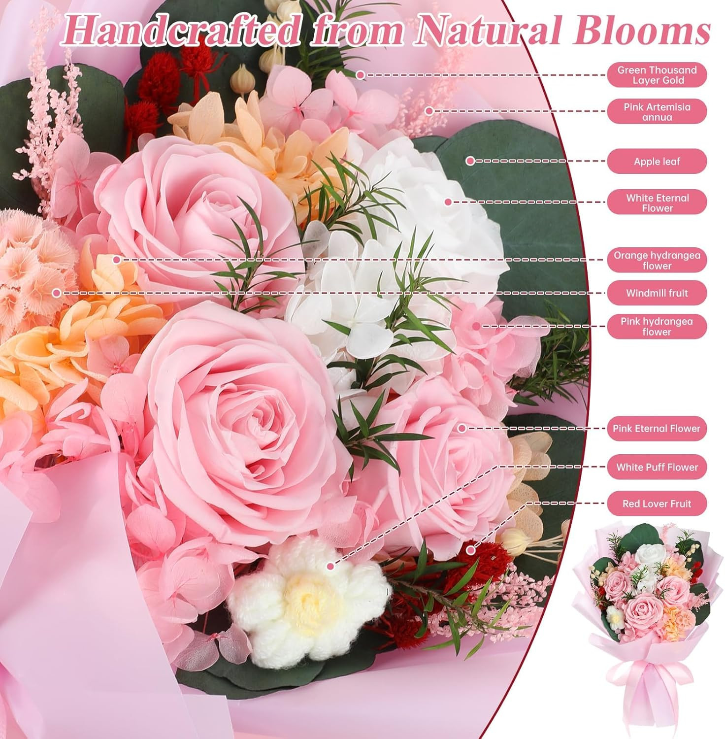 Flowers for Delivery Prime,Pink Roses Preserved Flower Bouquet,Birthday Gifts fo